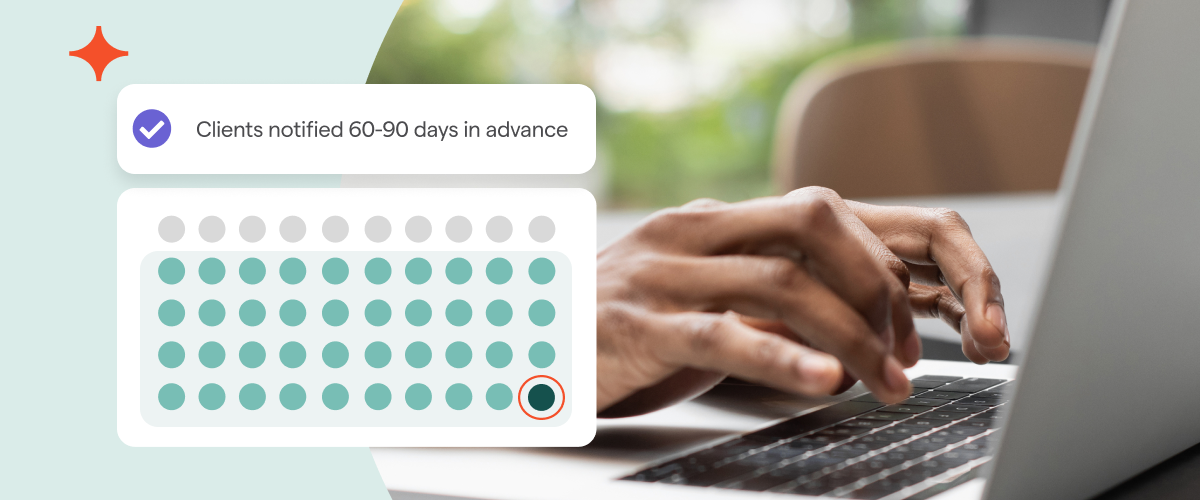 Clients notified 60 to 90 days in advance